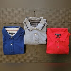 3 Tommy Hilfiger Men's Polo Shirts - Blue, Blue/Gray, and Red